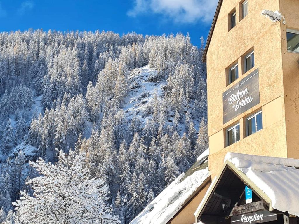 雷阿隆Le Balcon des Ecrins的酒店享有雪覆盖的山脉美景