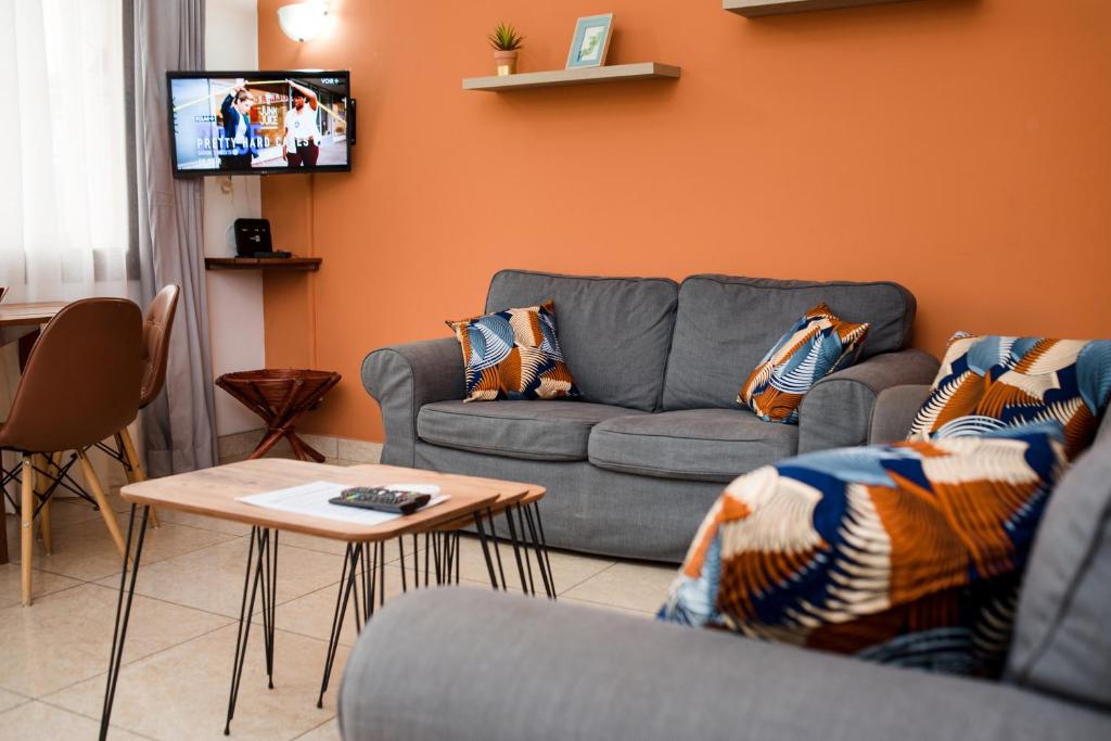 黑角Appartement Charmant et Lumineux的客厅配有两张沙发和一台电视机