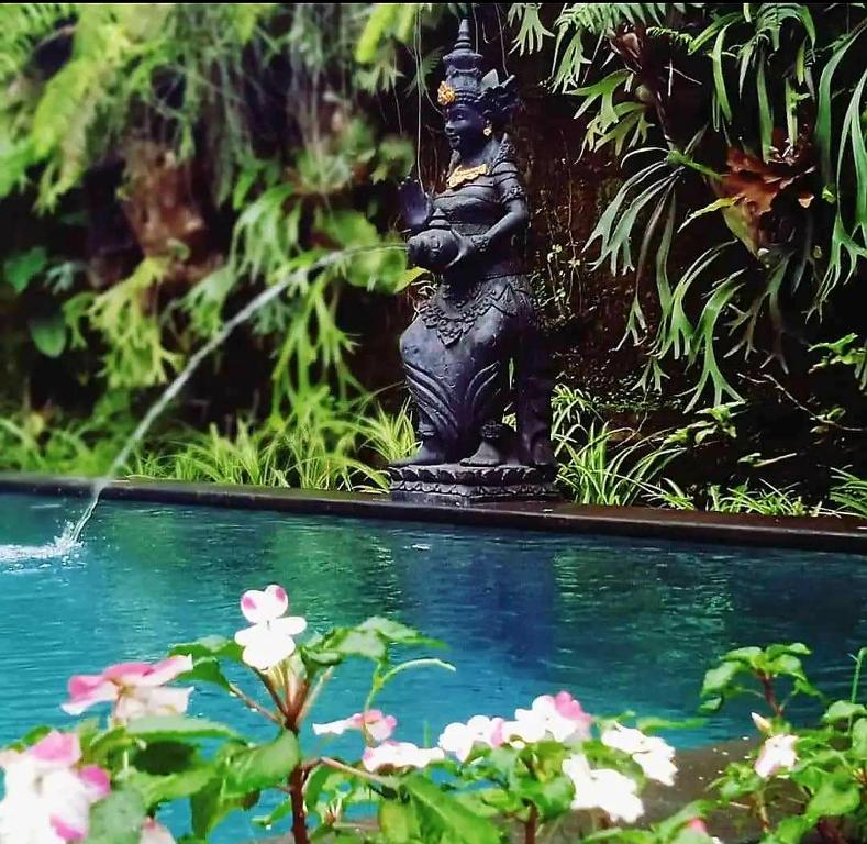 德格拉朗杰桑村梅尔塔宾馆的站在水池旁的神像