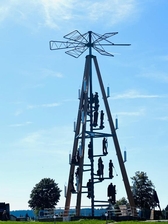 约翰乔治城Ferienwohnung Johanngeorgenstadt的一群站在风车顶上的人