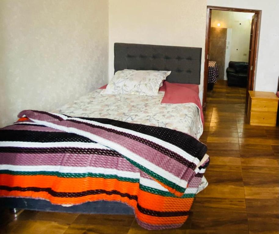 卡哈马卡Mindepartamento Céntrico的一间卧室配有一张带彩色毯子的床