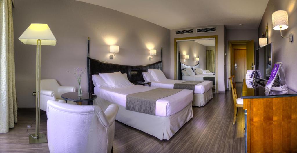 托莱多比阿特丽斯托莱多礼堂水疗酒店的酒店客房设有两张床和电视。