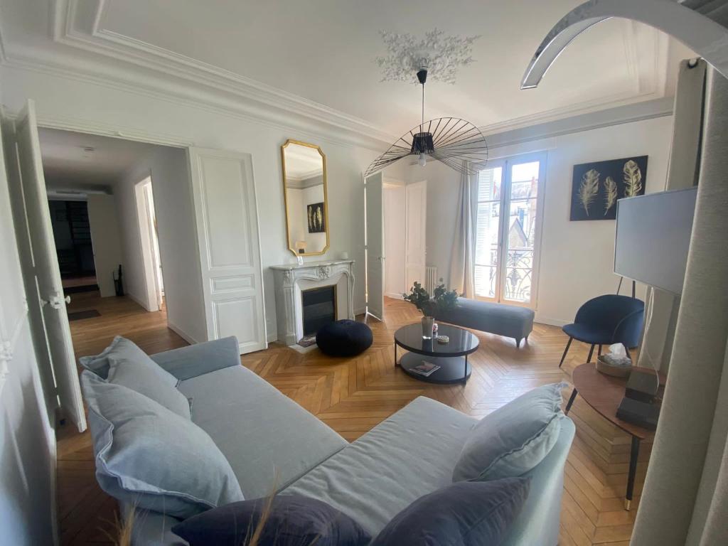 图尔Le grand Michelet centre de tours的带沙发和壁炉的客厅
