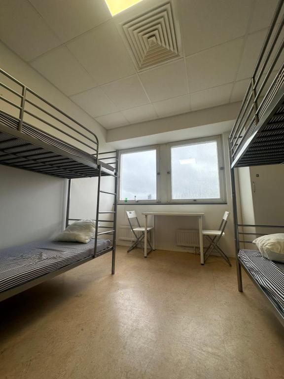 斯德哥尔摩波罗玛旅舍的客房设有三张双层床和一张书桌。