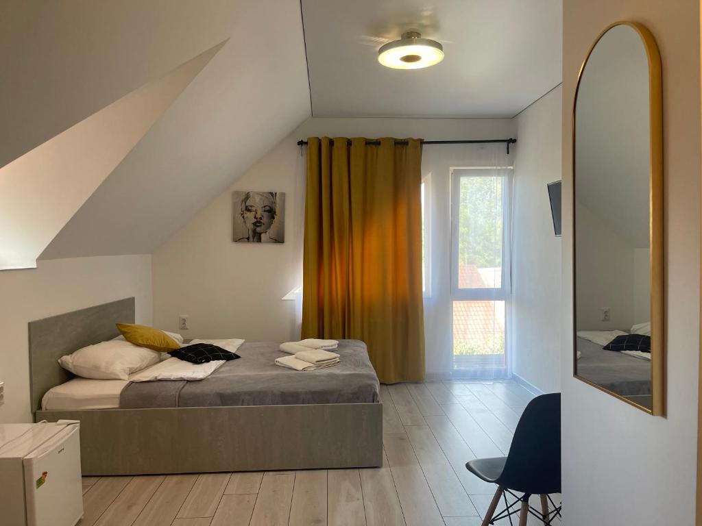 日托米尔Hotel Femina的一间卧室设有一张床和一个窗口