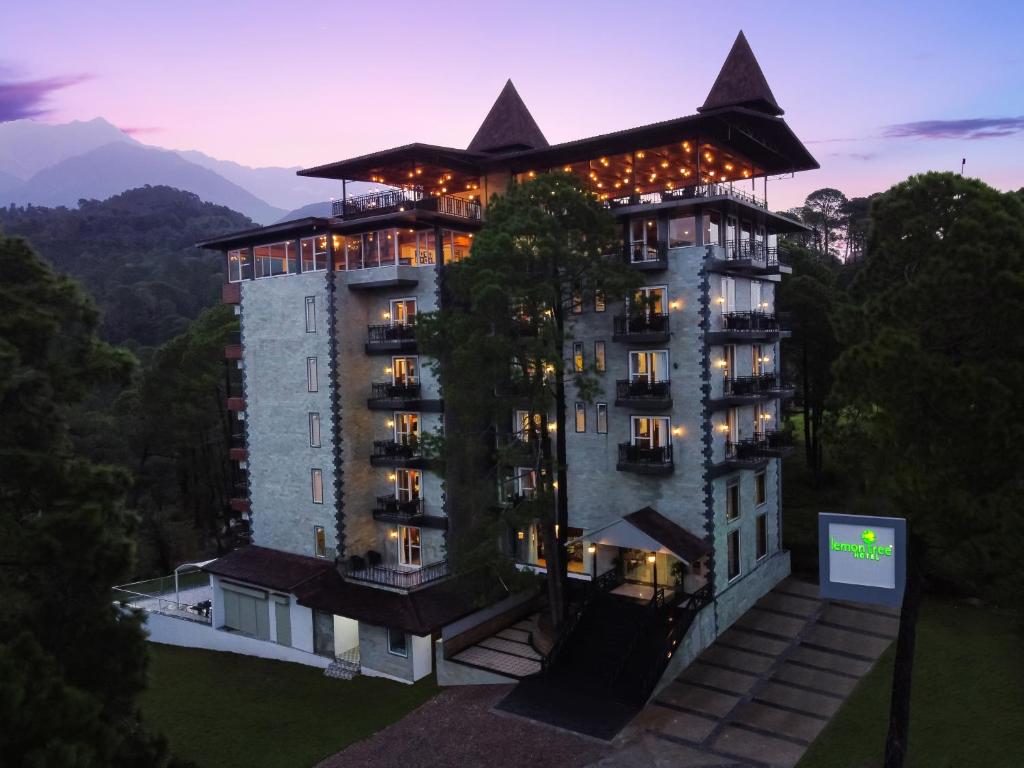 麦罗肯机Lemon Tree Hotel, Mcleodganj的上面有灯的建筑