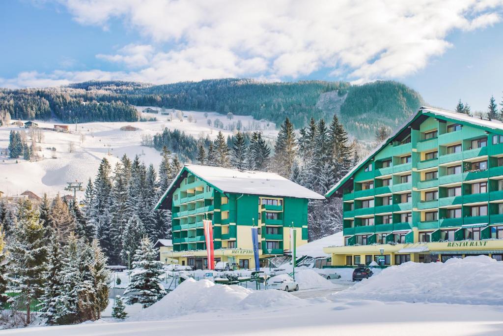 斯拉德明钻石度假村阿尔卑斯俱乐部酒店的雪中与山间酒店