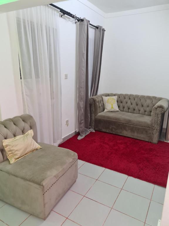 蒙巴萨ADIA APARTMENTS的带沙发和红色地毯的客厅