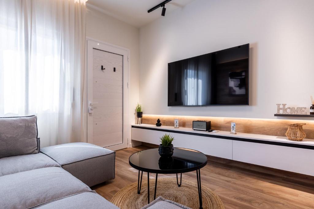 克桑西Good times - Luxury Studio Apartments的带沙发和电视的客厅