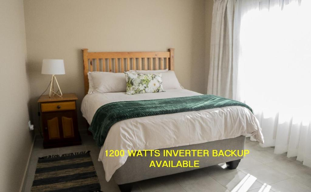 约翰内斯堡Greymont Luxury Apartments w Backup Inverter, Unlimited 100Mpbs WiFi的一间卧室配有一张带绿毯的床和窗户。