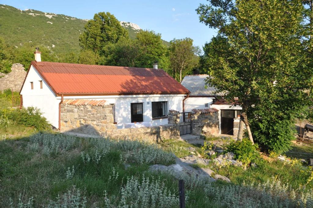 Starčevića PodiMountain Cottage Mons Baebius的一座红色屋顶的古老石头房子