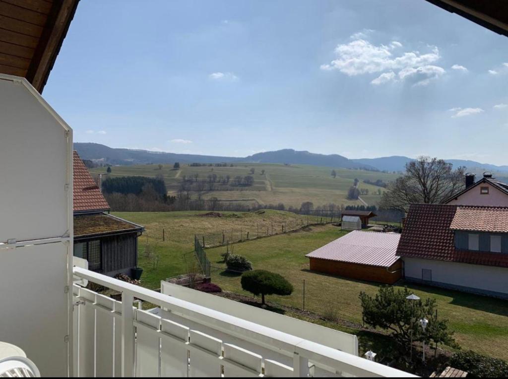 MosbachLandhaus Schneeberg的从房子的阳台上可欣赏到田野的景色