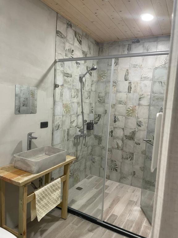 北埔沐目家 Xiang Jia Homestay的带淋浴和盥洗盆的浴室