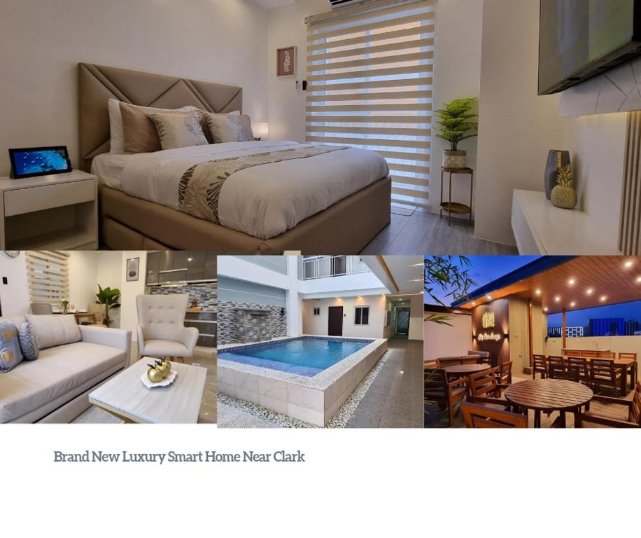安吉利斯CozyNest - Modern 1 Bedroom Gem Luxury Smart Unit的卧室和客厅的照片拼合在一起