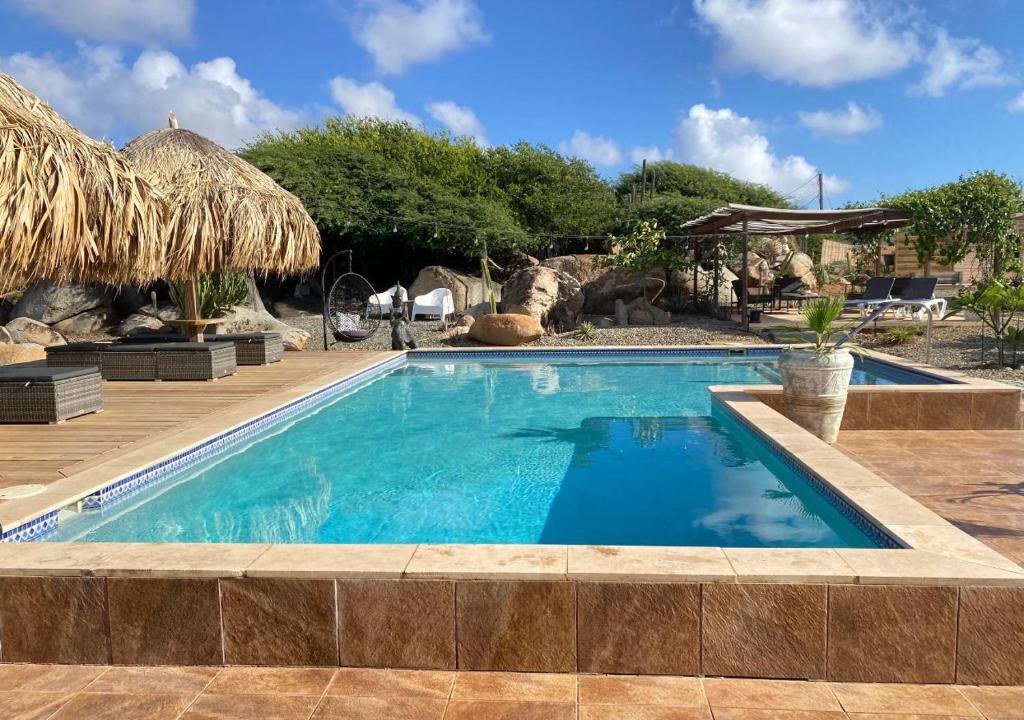 努尔德Pura Vida Aruba Appartement Palma的度假村内的游泳池