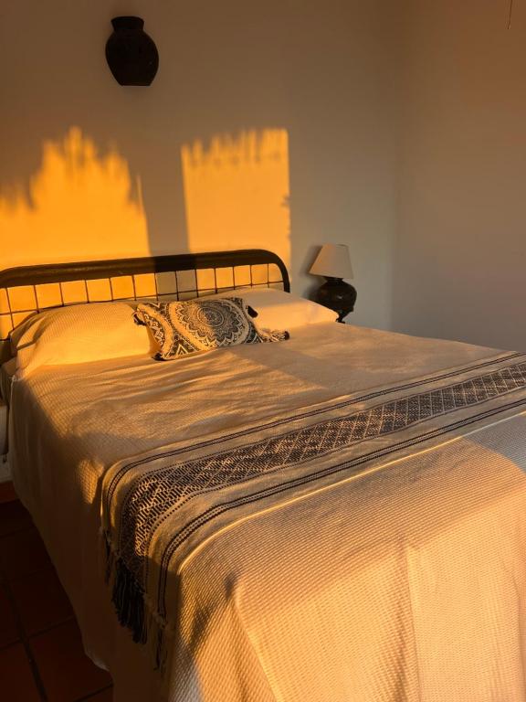 圣克鲁斯华特库Agua Azul la Villa的一间卧室配有一张带白色毯子的大床