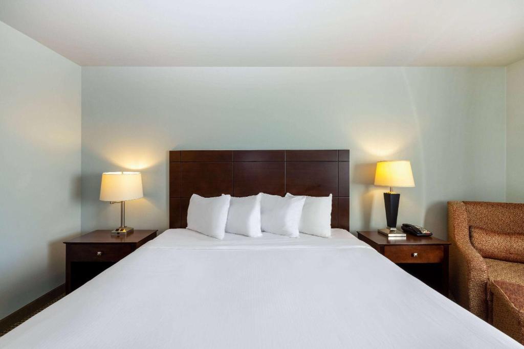 拉皮德城拉皮德城贝蒙特旅馆套房酒店的酒店客房带一张大床和一把椅子