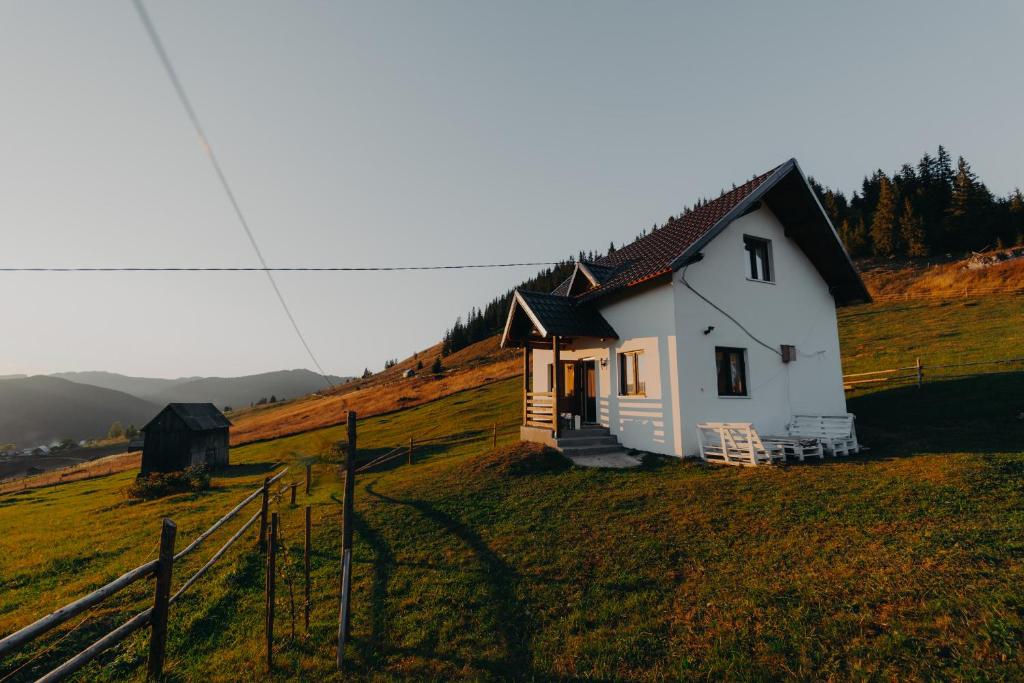 瓦特拉多尔内Pleta View的田野上小山上的白色房子