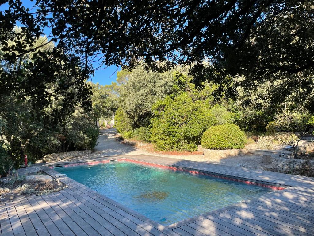 尼姆La Canopée Private Lodge的花园中的一个游泳池
