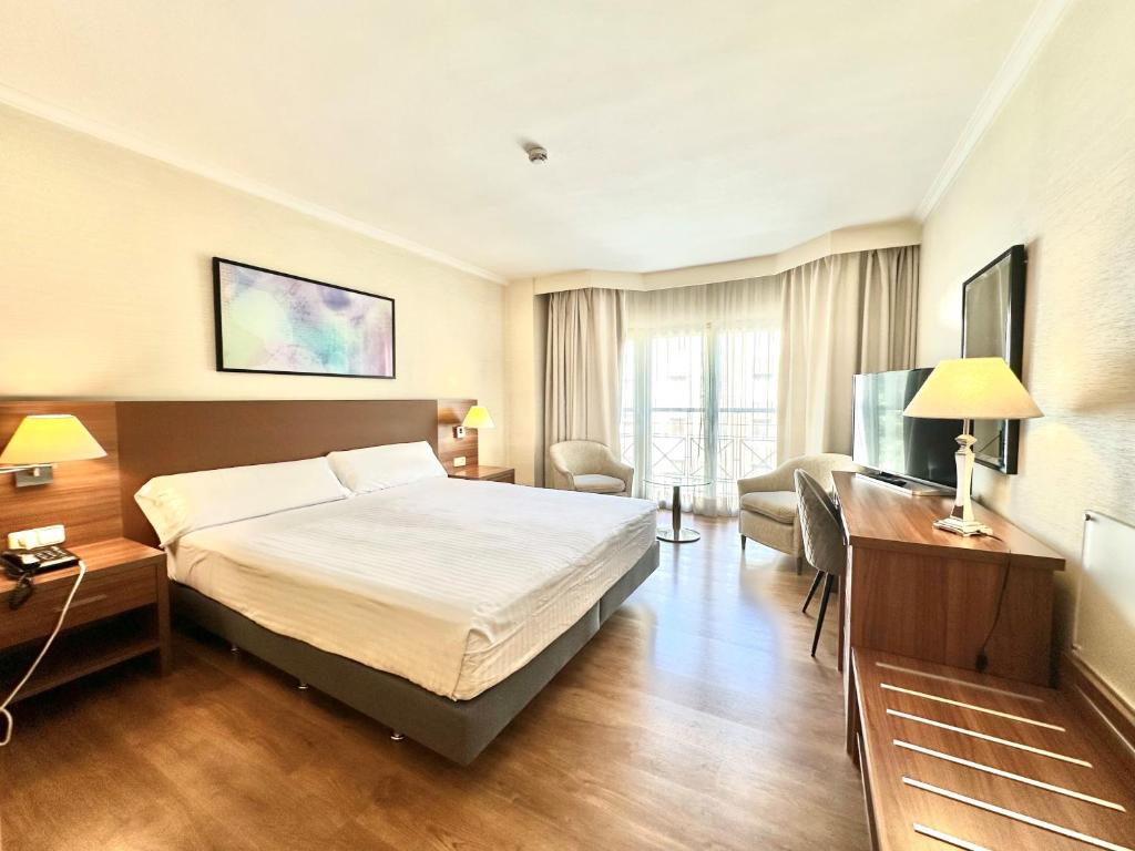 马德里罗萨雷斯公寓酒店的酒店客房,配有床和电视