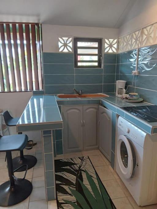 MatouryStudio proche aéroport 2perswifi的厨房配有水槽和洗衣机