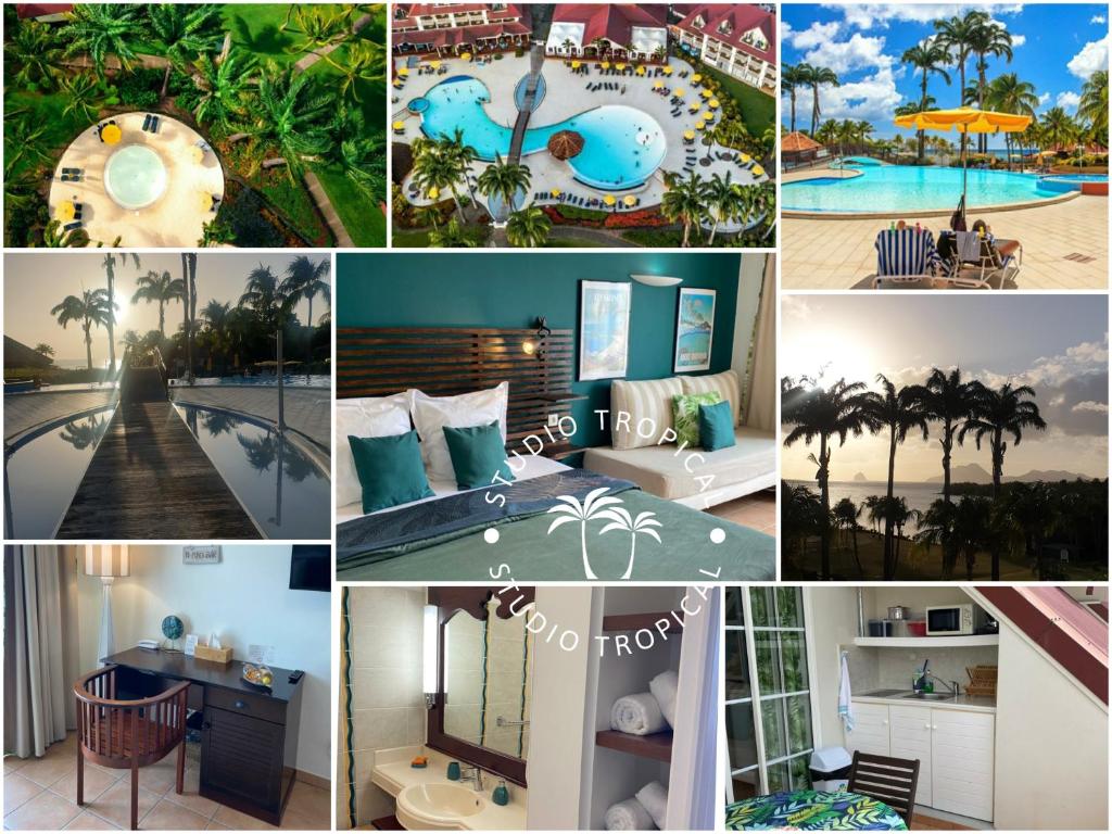 圣吕斯Studio Tropical avec vue mer dans une résidence hôtelière的一张带游泳池的度假村照片