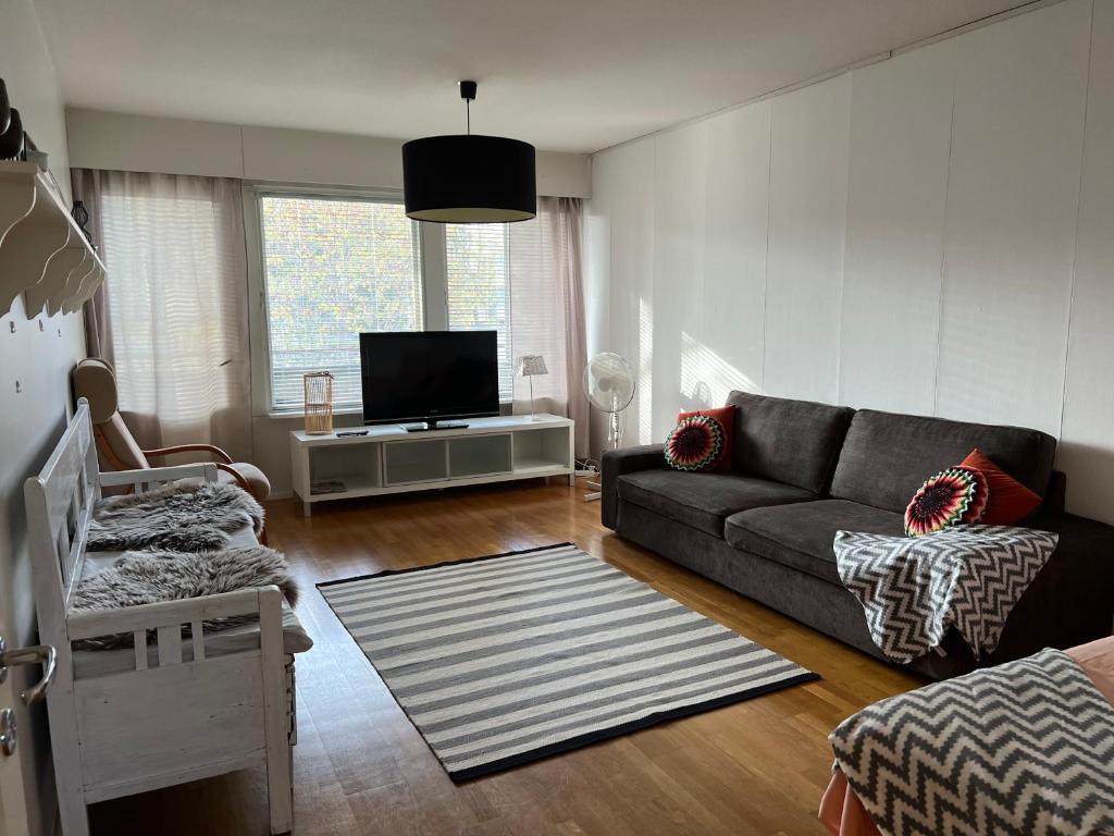 科科拉Apartment Puistokatu的带沙发和电视的客厅