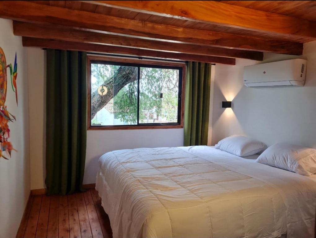 Haasienda - Nido del Colibri - Casa de Arbol的一间卧室设有一张大床和一个窗户。