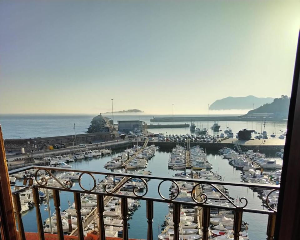 贝梅奥Precioso loft en Bermeo con vistas al mar的享有码头和水中船只的景色