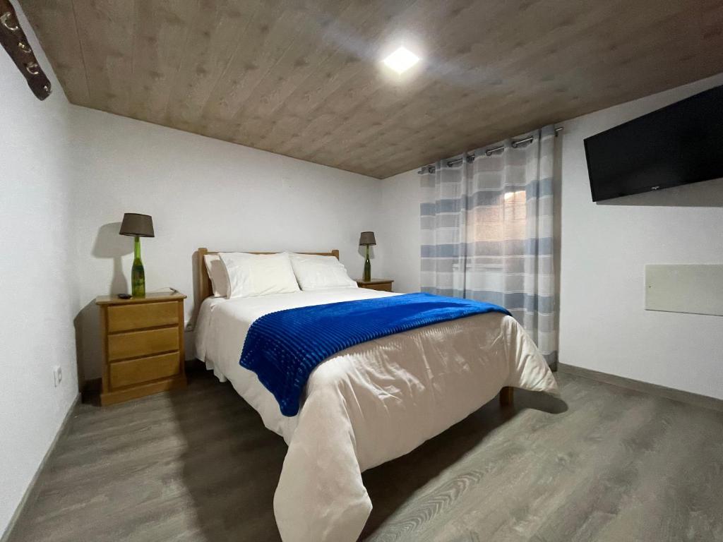 CabeçaAbrigo do Outeiro - Serra Da Estrela的一间卧室配有一张床和一台电视
