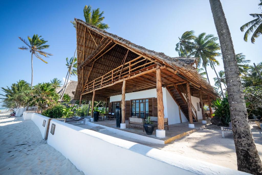 吉汶瓦Beachfront Turtle House ZanzibarHouses的棕榈树海滩上的度假村