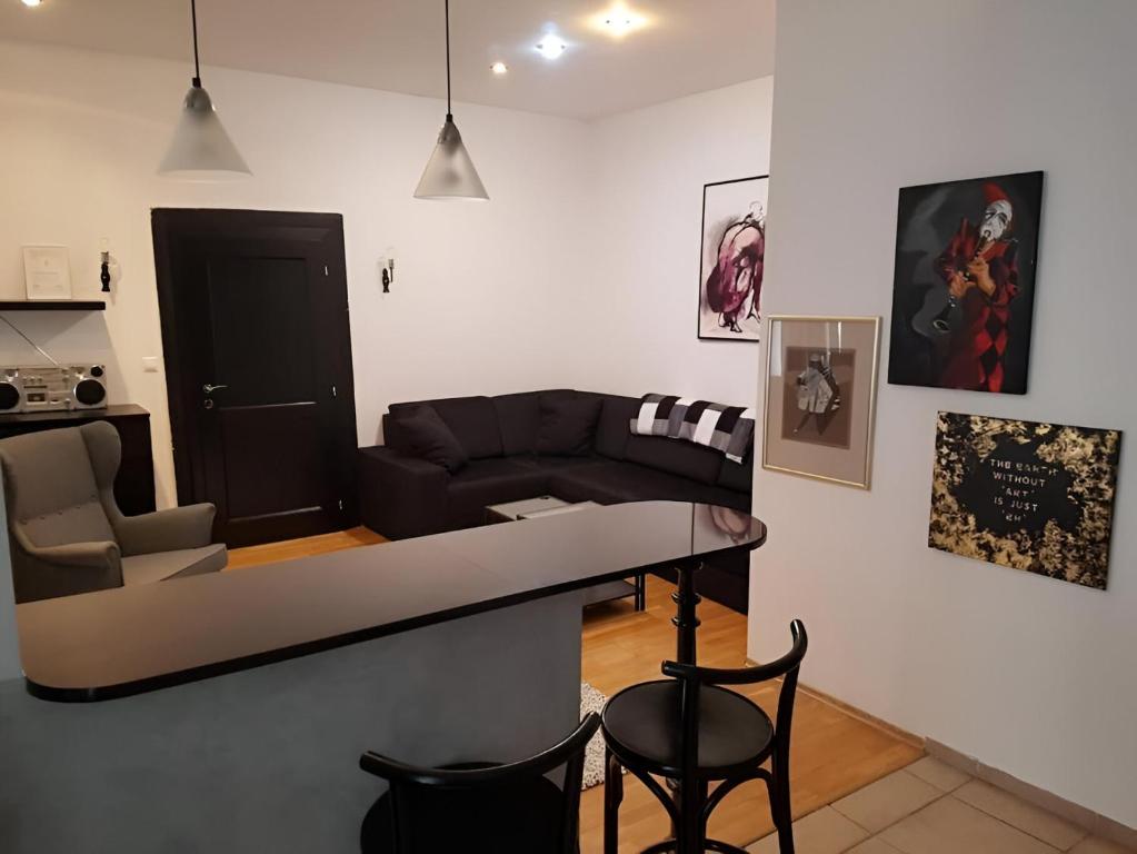 布拉迪斯拉发Cozy Apartment in the Middle of Bratislava的客厅配有沙发和桌椅