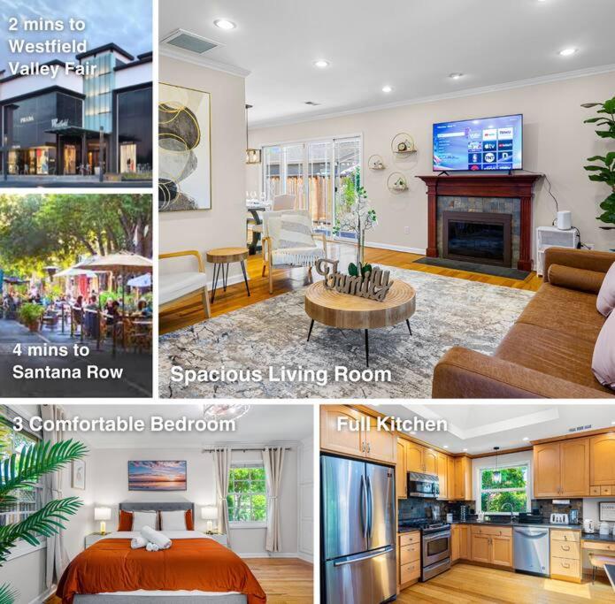 圣何塞Great View & Bright 3Br home /AC/ San Jose的客厅和厨房的照片拼合在一起
