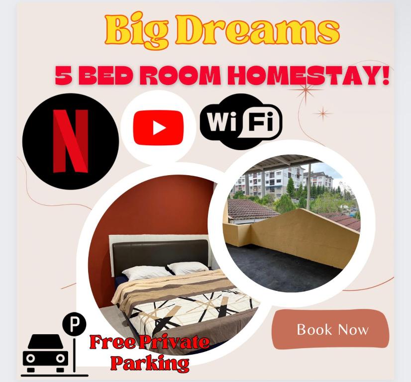 丹那拉打Big Dreams Double Story House的一张传单,供卧室使用,卧室配有一张床和一个盒子