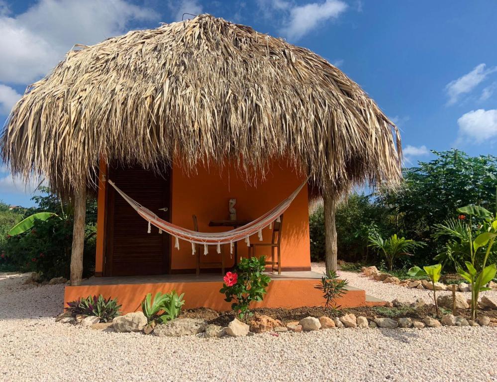 Dorp Sint MichielTropical Cabins Curaçao的小屋前方设有吊床的小小屋