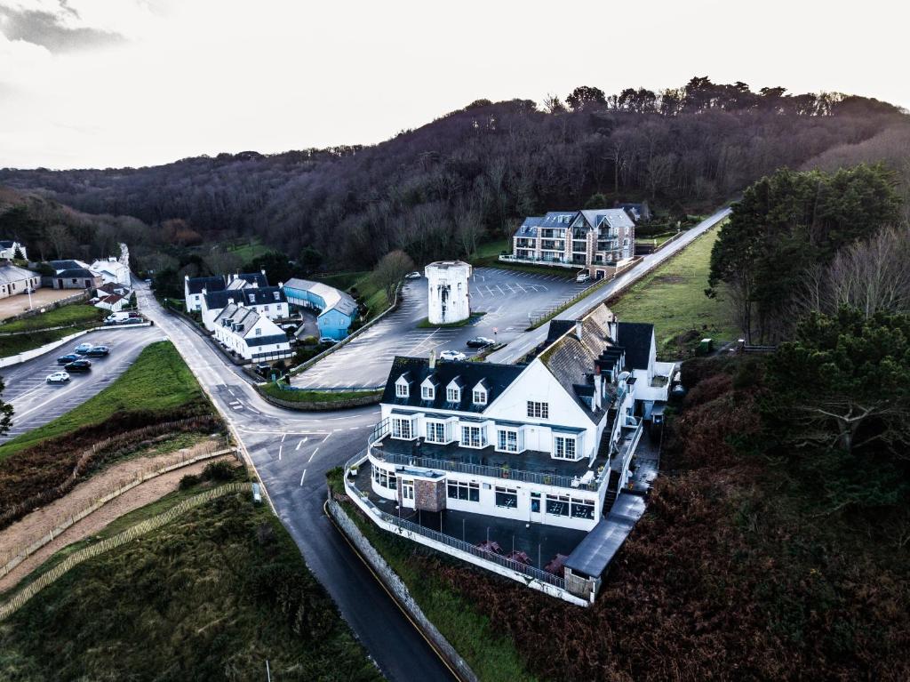 圣约恩斯威尔士王子酒店的小镇上大房子的空中景观