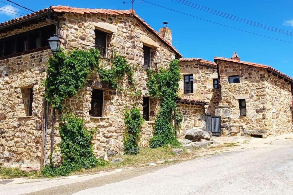 比努埃萨Casa Rural con encanto en plena Reserva de Urbión.的一座常春藤长大的老石砌建筑