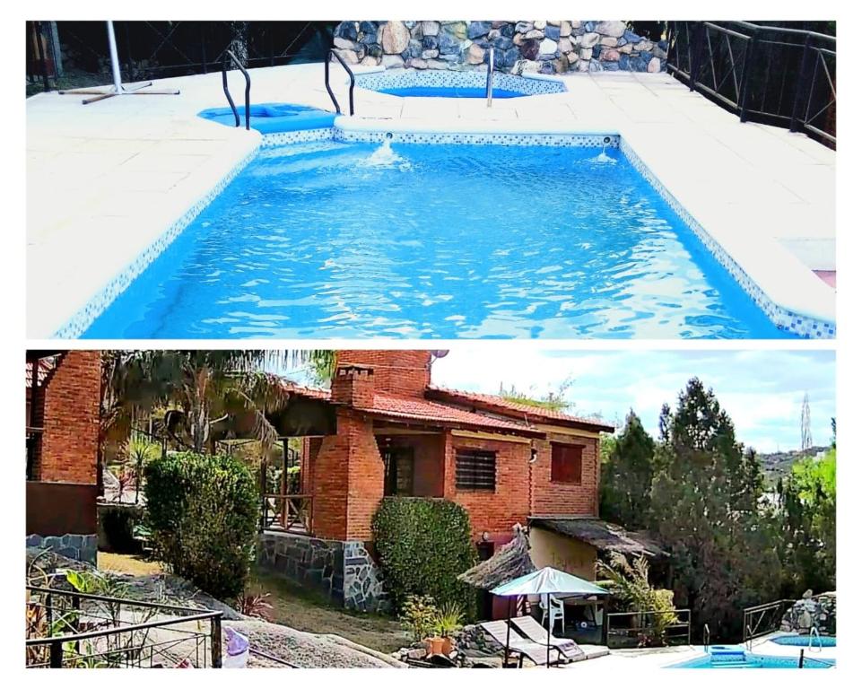维拉卡洛斯帕兹Cabañas Layken的两幅房子前游泳池的照片