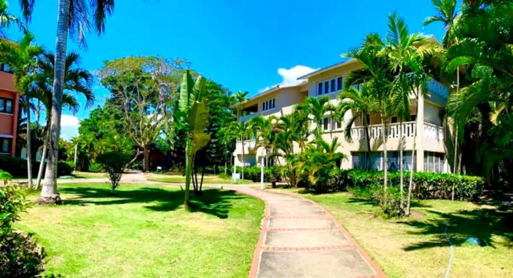 博卡奇卡Paradis Mimies Apartment的棕榈树和步道的度假村