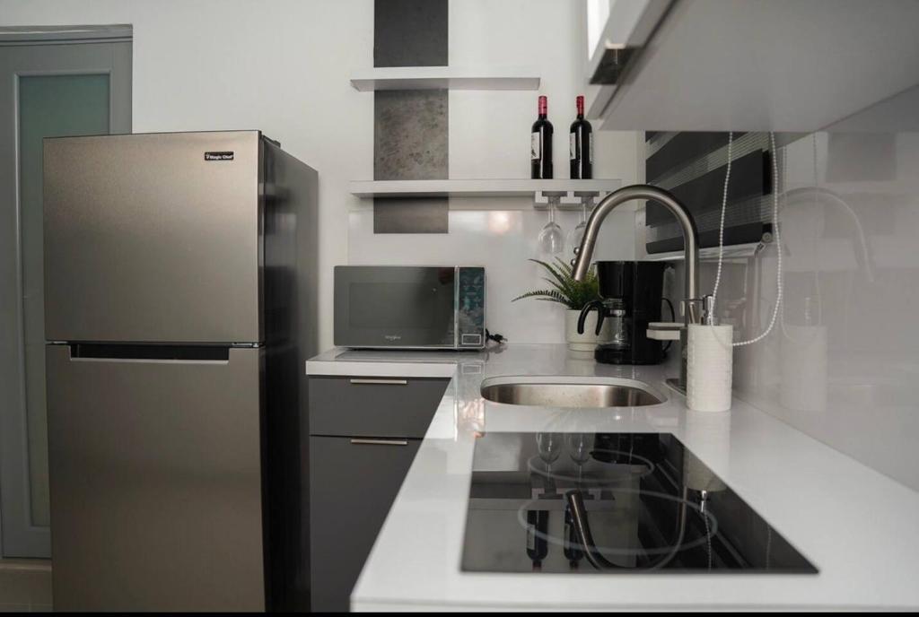 Toa BajaNorth Breeze Guest House 2的厨房配有不锈钢冰箱和水槽