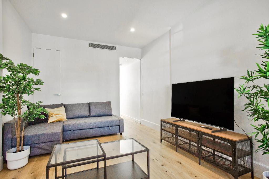 悉尼3 Bedrooms - Darling Harbour - Junction St 2 E-Bikes Included的带沙发和平面电视的客厅