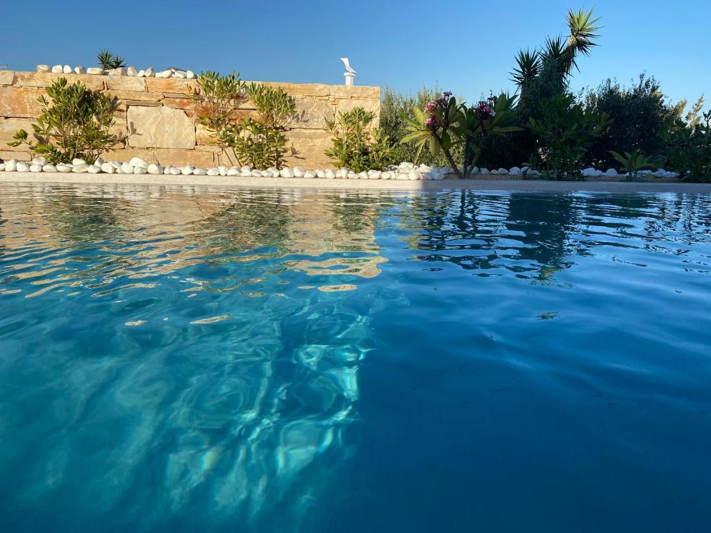 德里奥斯Azure Villa Paros的前方的蓝色海水游泳池