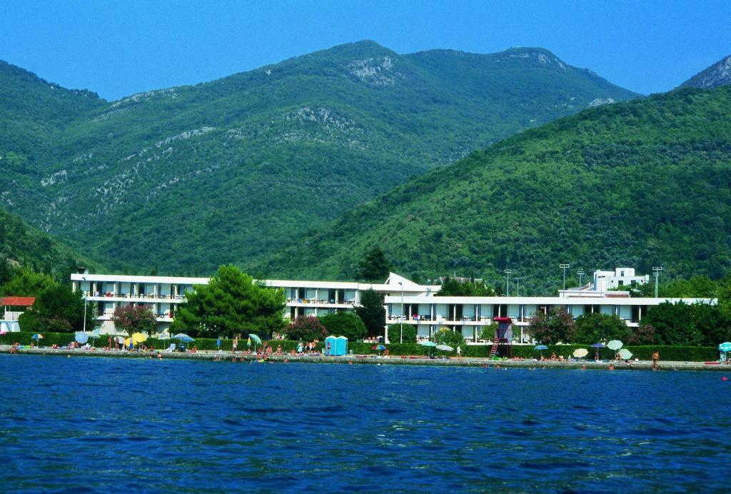 蒂瓦特Hotel Kamelija的一群水体上建筑物