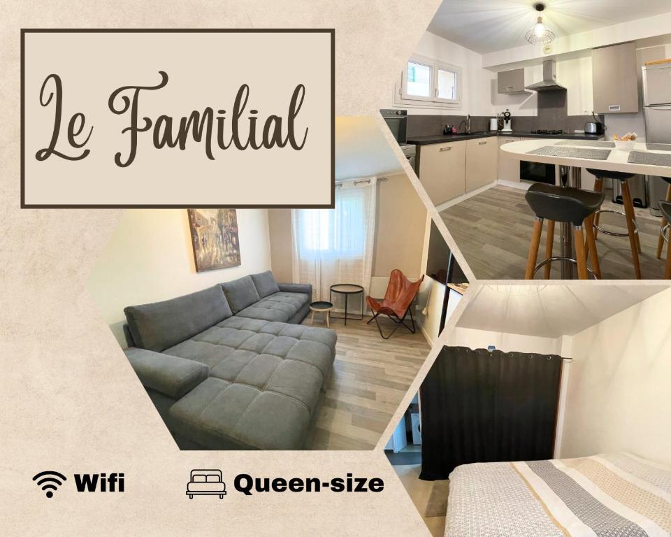 MeythetLe Familial - Calme et convivial的客厅和厨房的拼凑,配有沙发