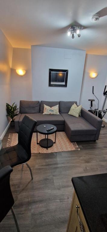 伦敦One Bedroom Flat In Finchley Road的客厅配有沙发和桌子