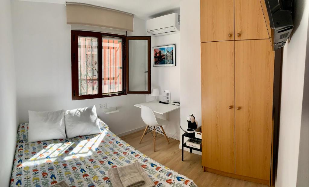 马拉加Habitación González的一间小卧室,配有一张床和一张书桌