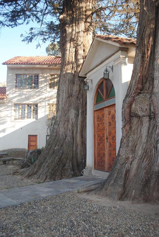 科帕卡巴纳Hostal La Chacarilla的隔壁有一棵大树的房子
