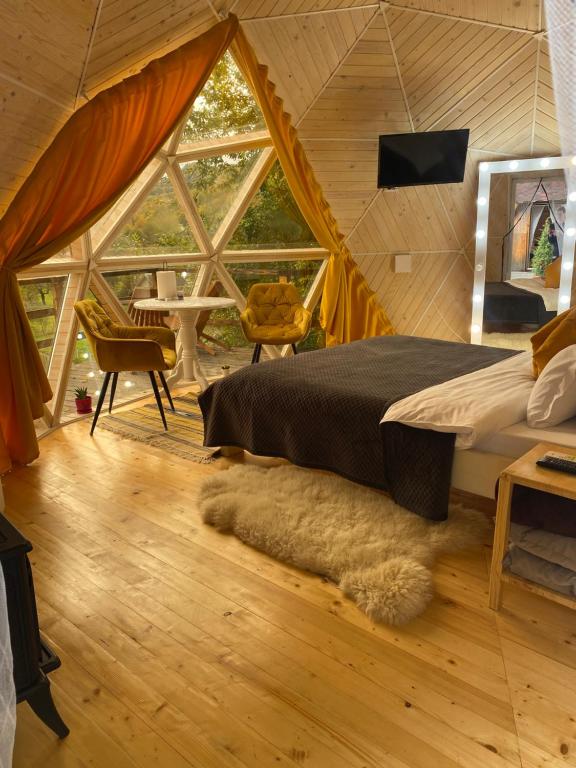 VizhenkaHoney dome的一间卧室设有一张床和一个大窗户