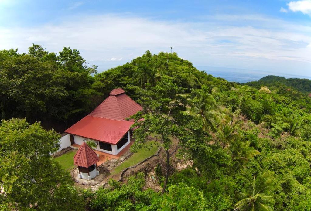 BejucoSweet Jungle Beach的山顶上一座带红色屋顶的小房子