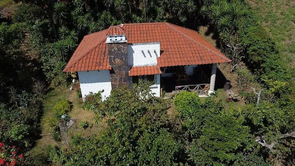 JuayúaCasa de campo amplia y tranquila的山坡上一座带橙色屋顶的小房子